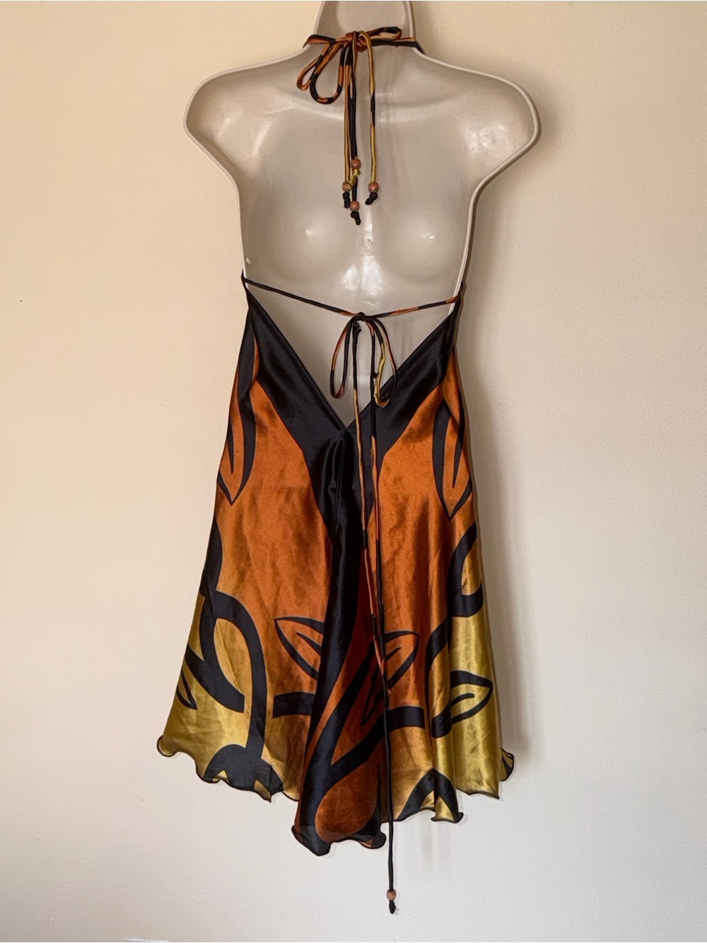 Y2K Black & Burnt Orange Satin Halter Dress - Picture 15 of 16